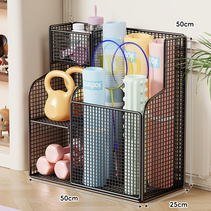 Compact Over-Cabinet Hanging Wire Grid Storage Basket with Dual Hooks