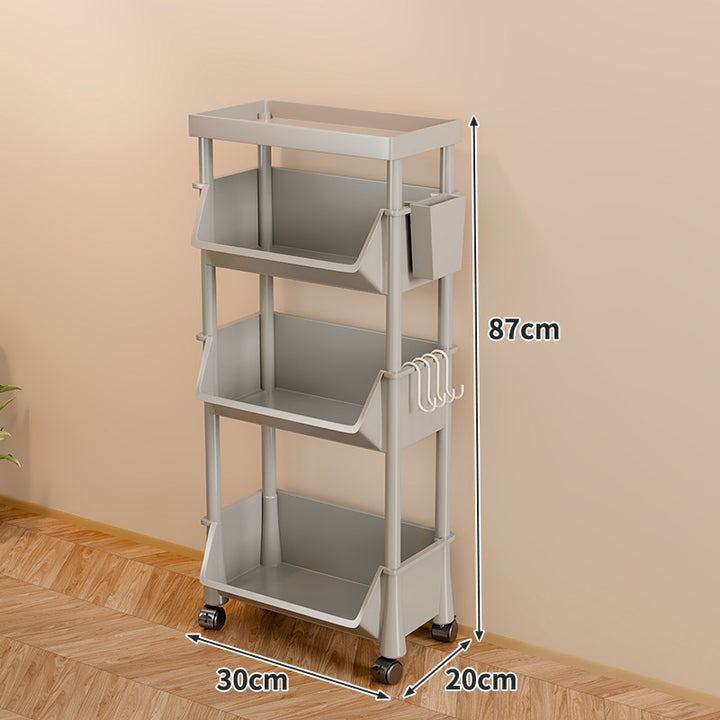 Slim Vertical Multi-Tier Rolling Storage Cart with Tilted Open Bins and Swivel Casters