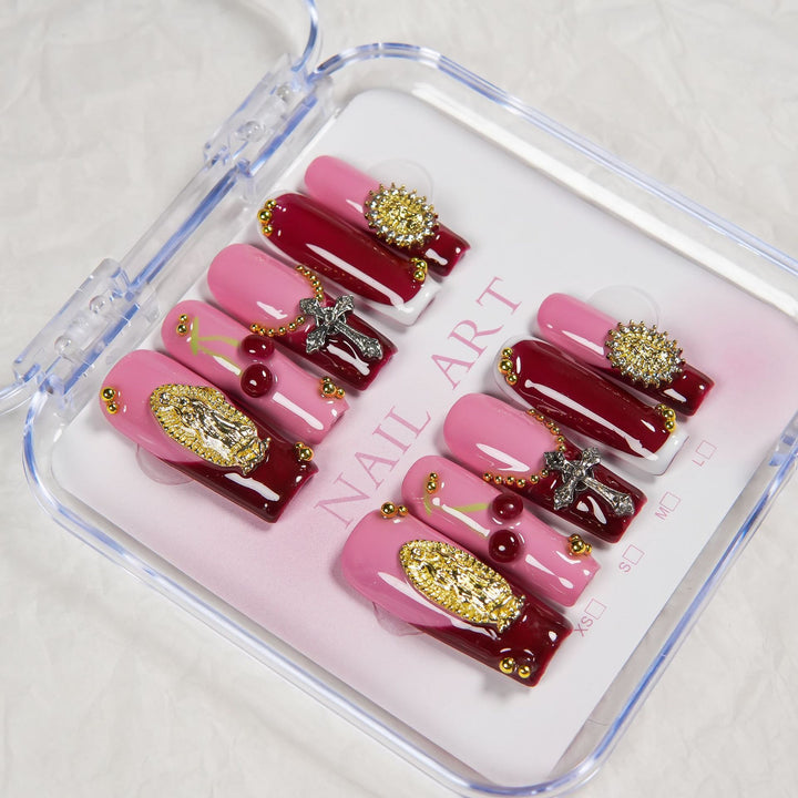 Decorative Press-On Nail Art Set with Unique Embellishments