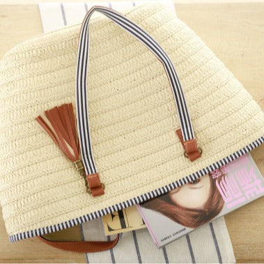 Braided Beach Bag with Elegant Leather Handles Stornfield