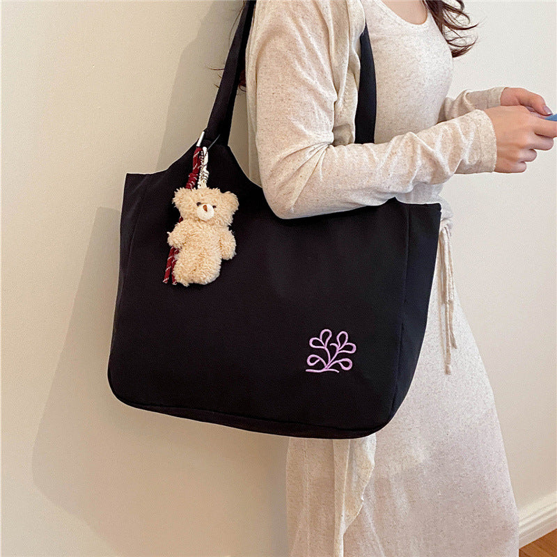 Spacious Embroidered Canvas Tote Bag