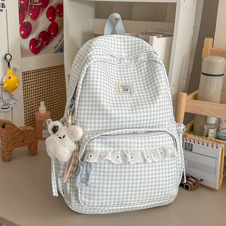 Casual Vintaged Gingham Print Backpack Stornfield