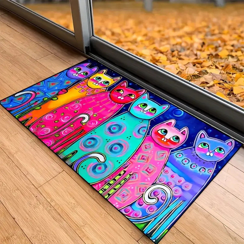Playful Cat-Themed Indoor Area Mat