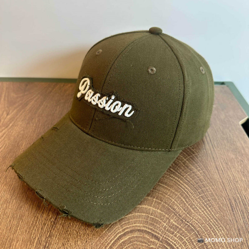 Women's Distressed Cotton Baseball Cap with Embroidered Quote Stornfield