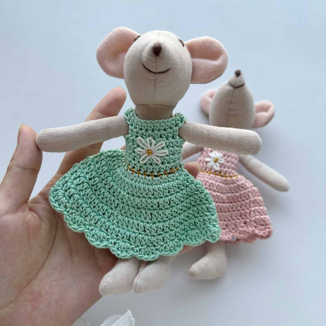 Handmade Organic Cotton Long-Leg Bunny Plush with Embroidered Overalls