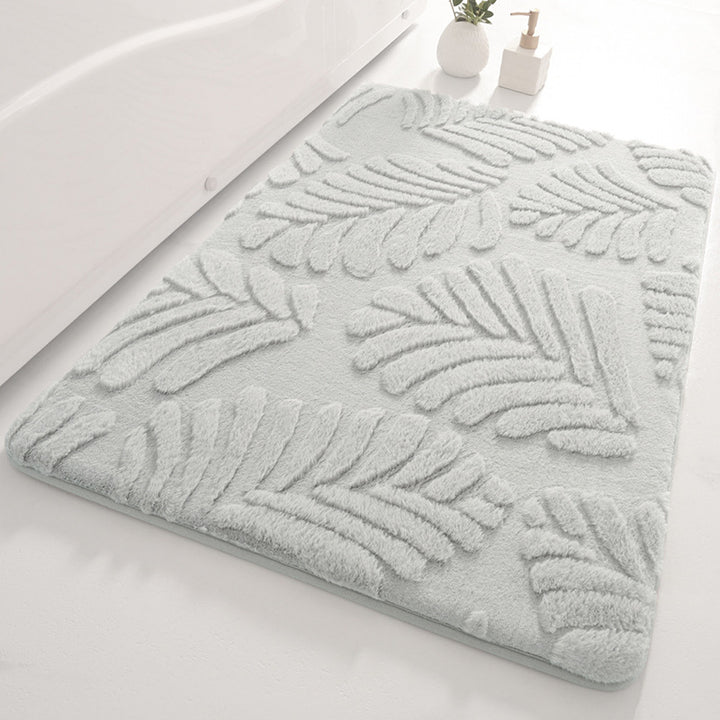 Plush Leaf-Pattern Bath Mat