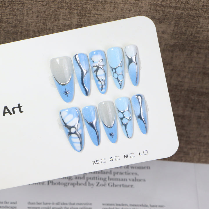 Artistic Press-On Nail Set with Metallic and Crystal Accents Stornfield