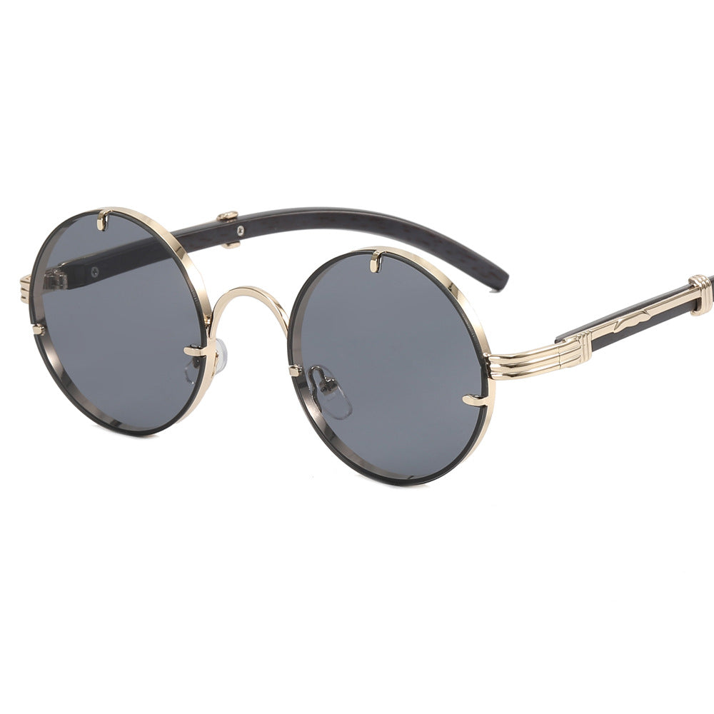 Ladies round sunglasses with luxurious wooden frame and golden accents Stornfield
