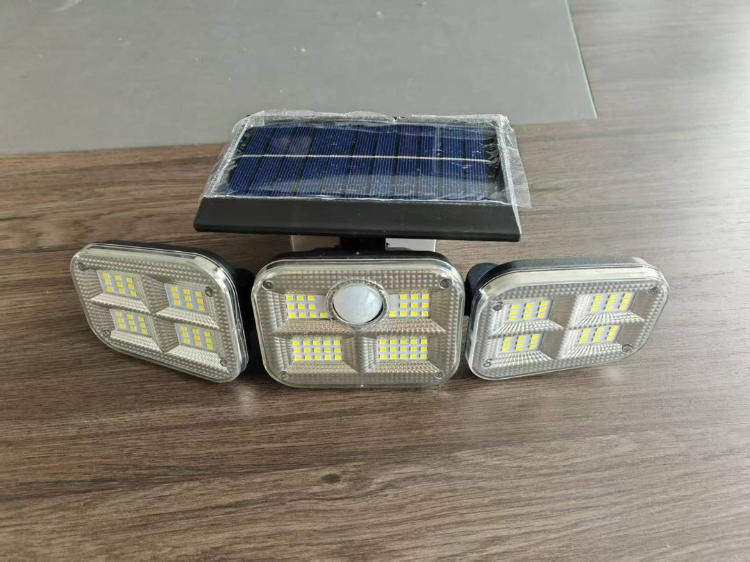 Outdoor Solar Triple-Head LED Security Floodlight With PIR Motion Sensor And Adjustable Swivel Mounts Stornfield