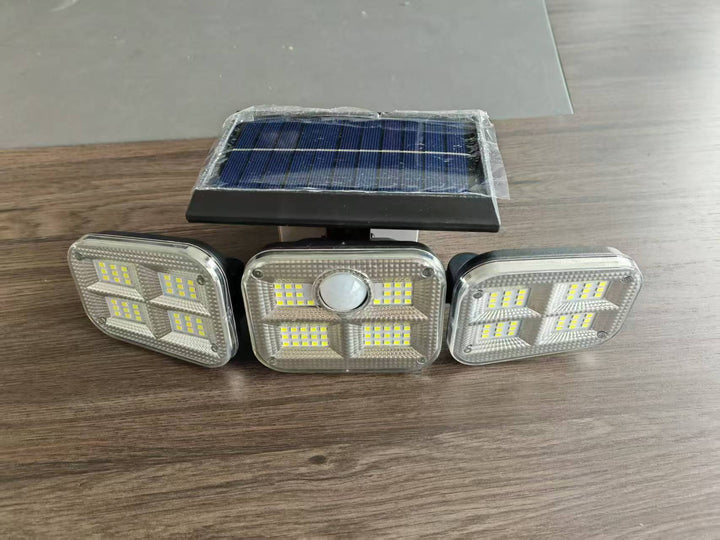 Outdoor Solar Triple-Head LED Security Floodlight With PIR Motion Sensor And Adjustable Swivel Mounts Stornfield