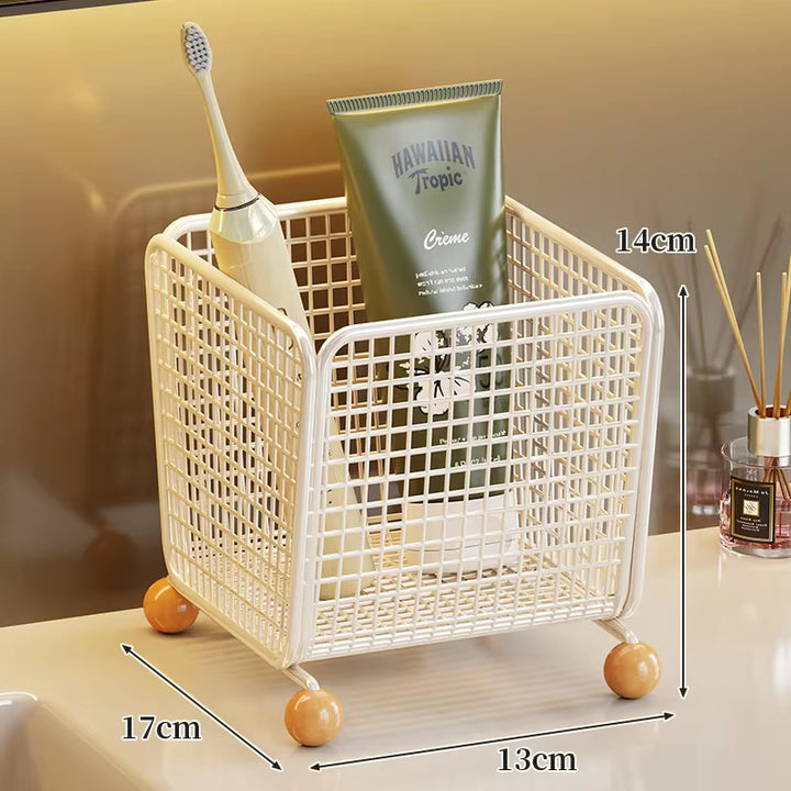 Wire Mesh Toothbrush & Tube Holder with Raised Wooden Feet