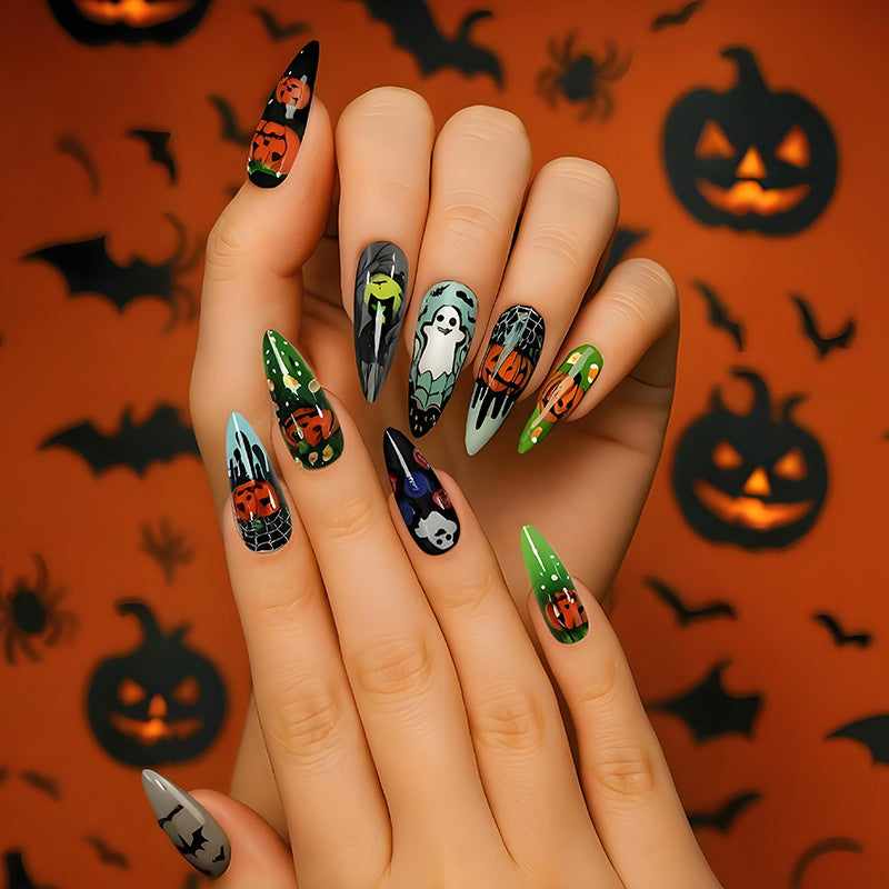 Halloween Nail Art Set with Spooky Motifs and Creative Designs Stornfield