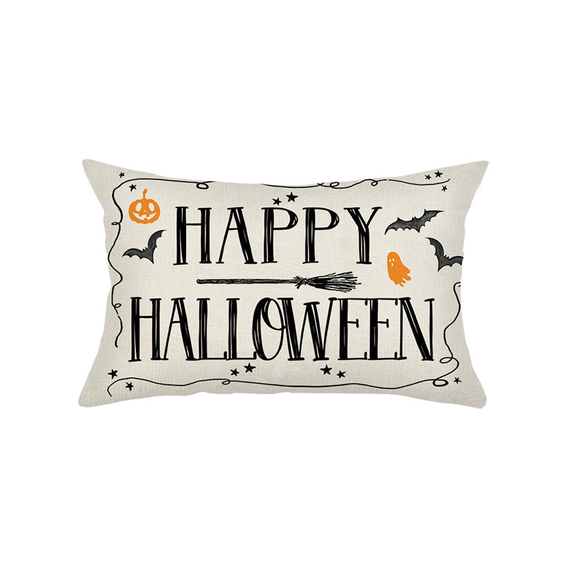 Halloween Decorative Lumbar Pillow Cover with Script Typography and Hidden Zipper