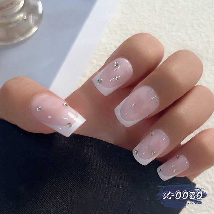 Elegant French Tip Acrylic Nail Art Kit with Rhinestone Accents