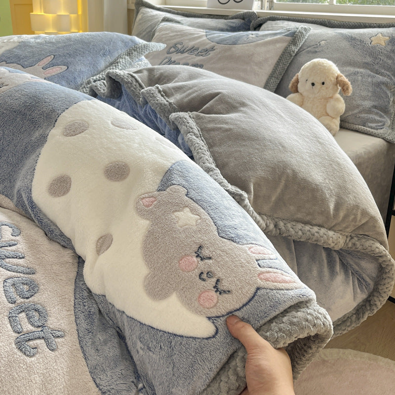 Cartoon Animal Plush Comforter Set