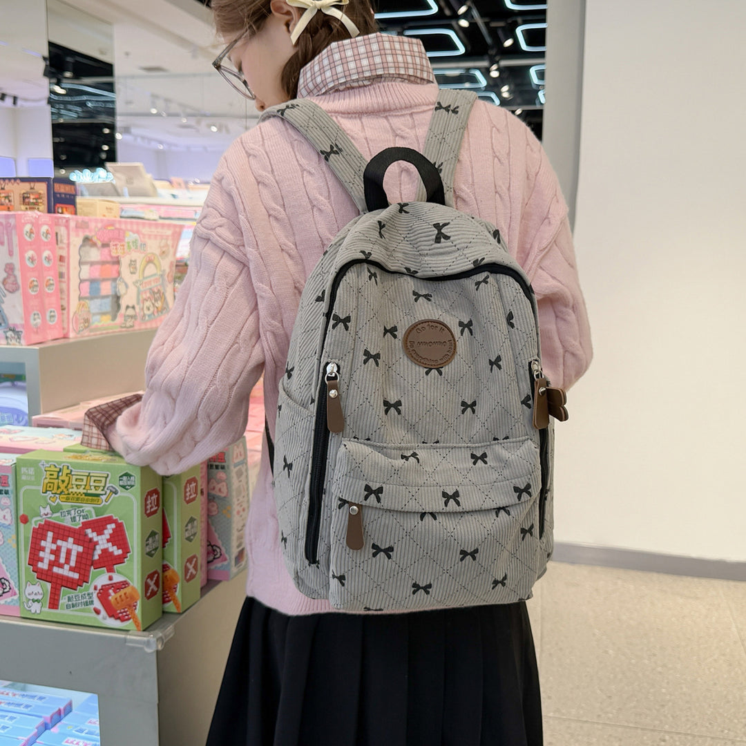 Bow-Embellished Corduroy Backpack Stornfield