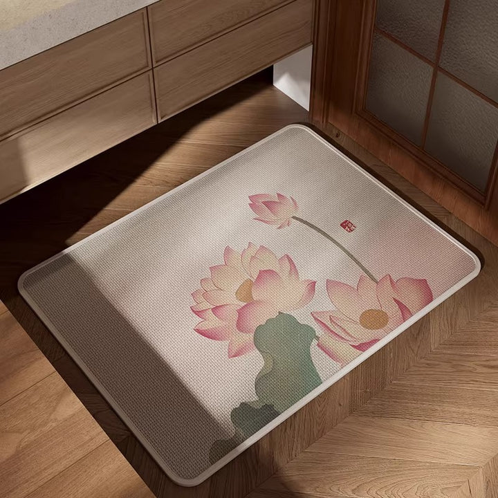 Textured Floral Design Bathroom Mat