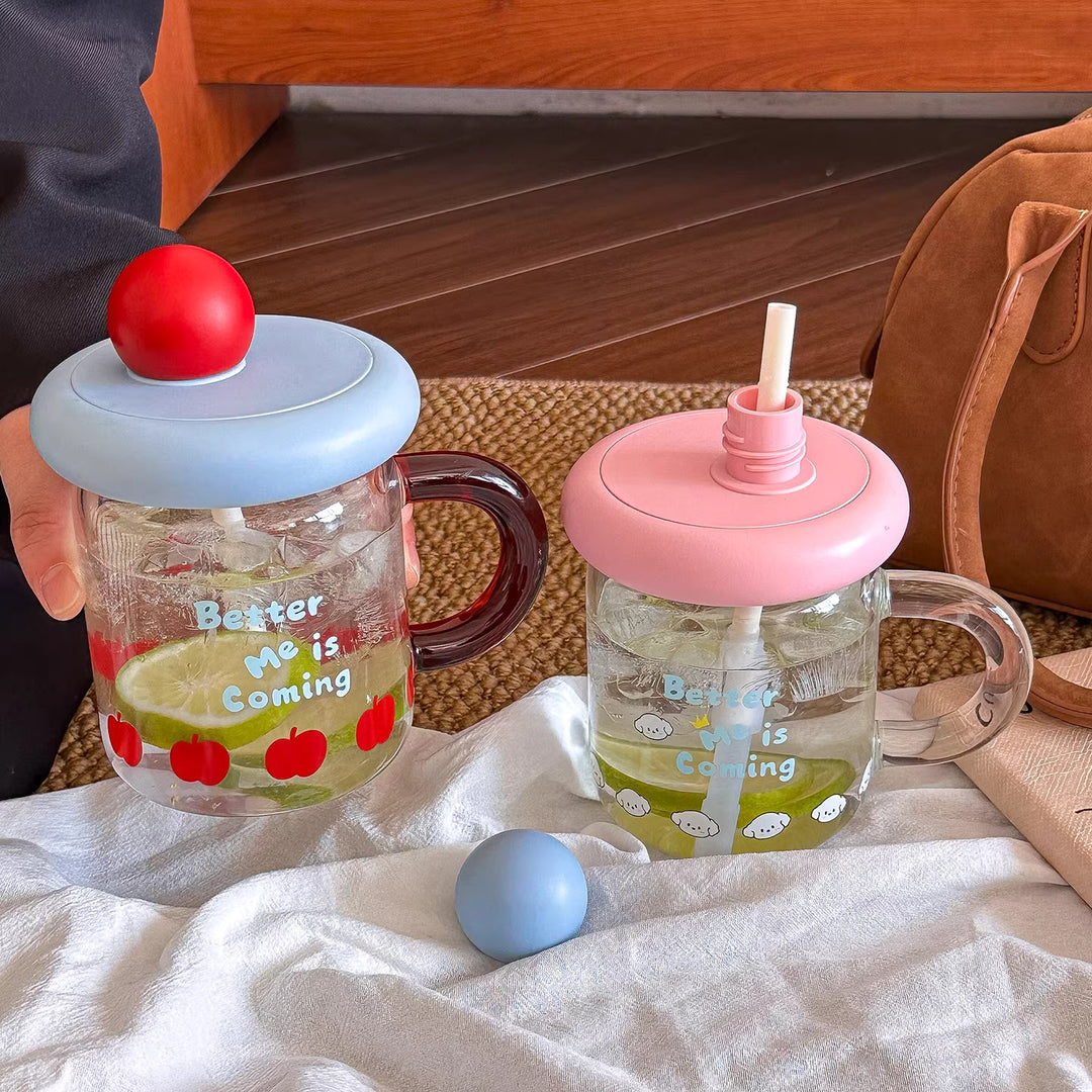 Women's glass drinking cup with silicone lid and integrated straw Stornfield