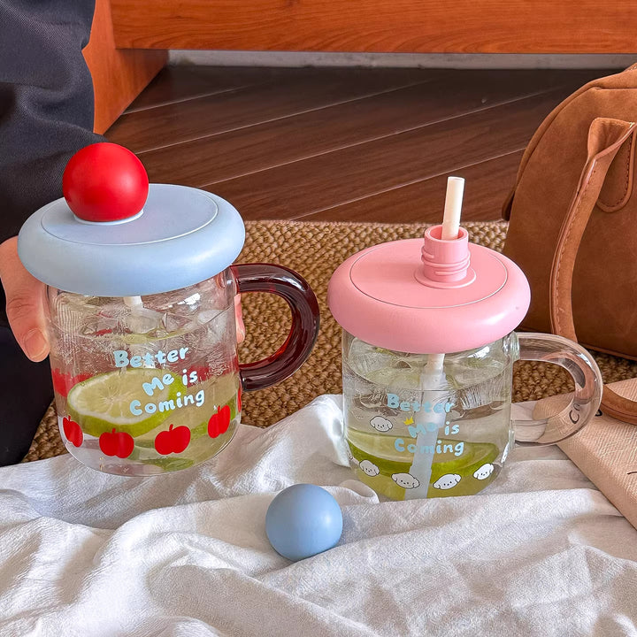 Women's glass drinking cup with silicone lid and integrated straw Stornfield