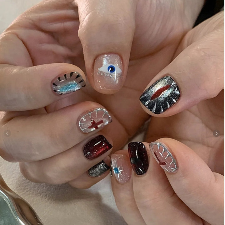 Artistic Press-On Nail Design Set with Unique Symbolic Accents Stornfield