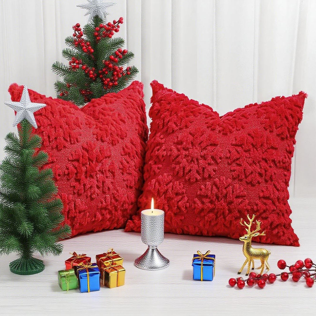 Festive Tufted Tree-Pattern Square Throw Pillow Covers with Plush Texture and Hidden Zipper