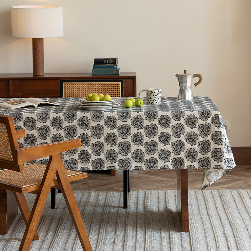 Rectangular cotton tablecloth with floral block print medallions Stornfield