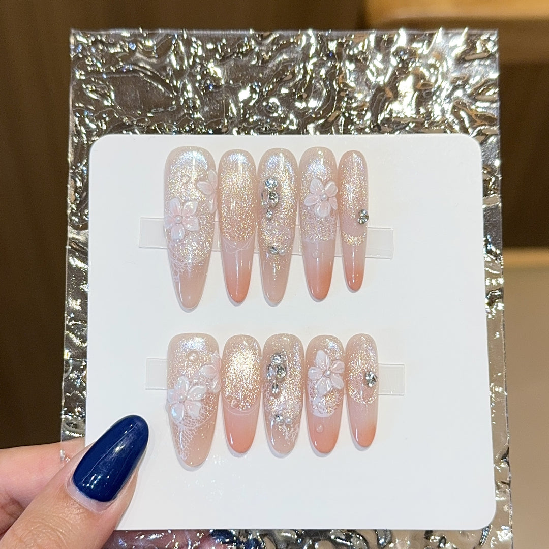 Artificial nails with floral design and glitter Stornfield