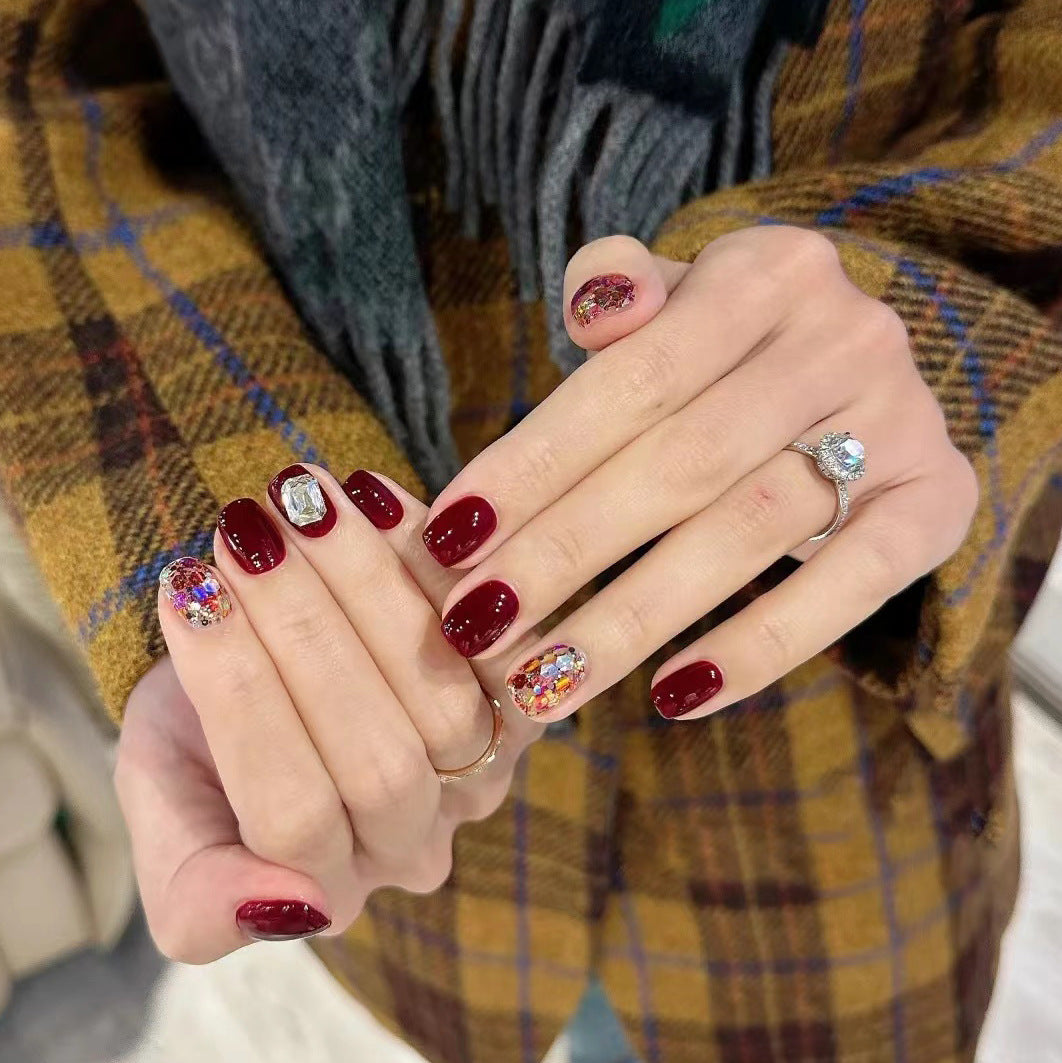 Elegant Press-On Nail Art Set with Gemstone Accents Stornfield