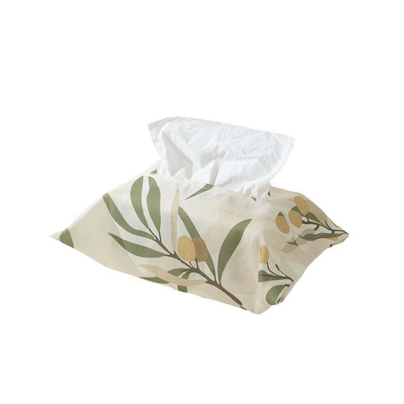 Decorative tissue box cover made of cotton blend fabric with botanical pattern
