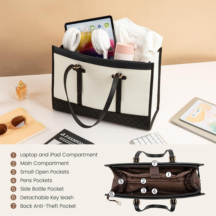Stylish Quilted Tote Bag with Removable Cosmetic Compartment Stornfield