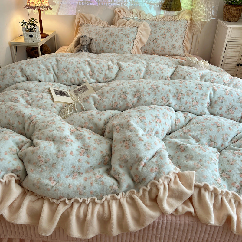 Plush Floral Ruffled Comforter Set