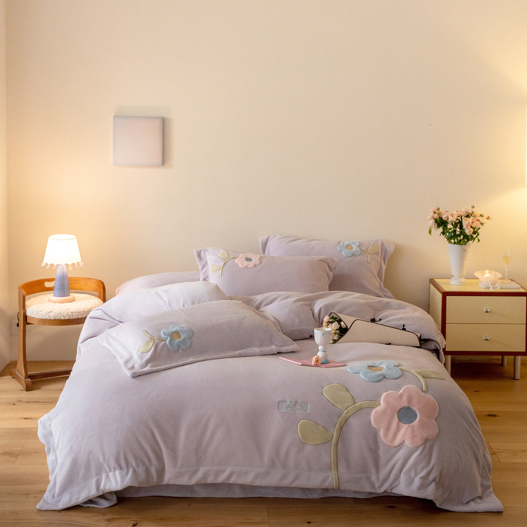 Pastel Appliqué Cotton Duvet Cover Set
