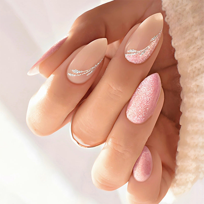 Decorative Press-On Nail Art Set with Glitter and Silver Accents Stornfield