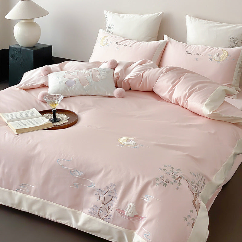 Luxury Cotton-Sateen Embroidered Duvet Cover Set with Satin Hem & Decorative Pillow Shams
