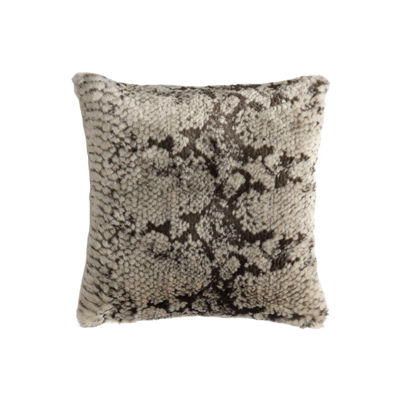 Rectangular faux fur decorative cushion with wavy plush surface