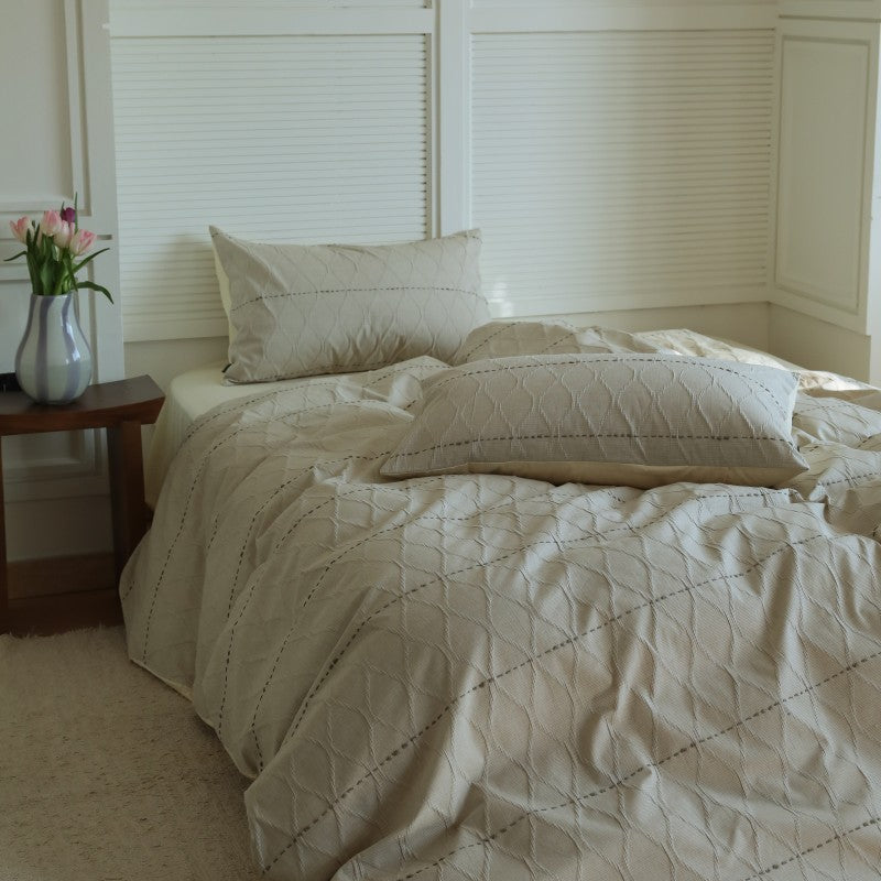 Premium Textured Cotton Duvet Cover Set with Quilted Diamond Stitch