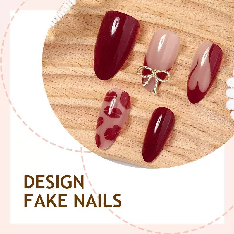 Acrylic nail set with elegant lip motifs and bow decorations Stornfield