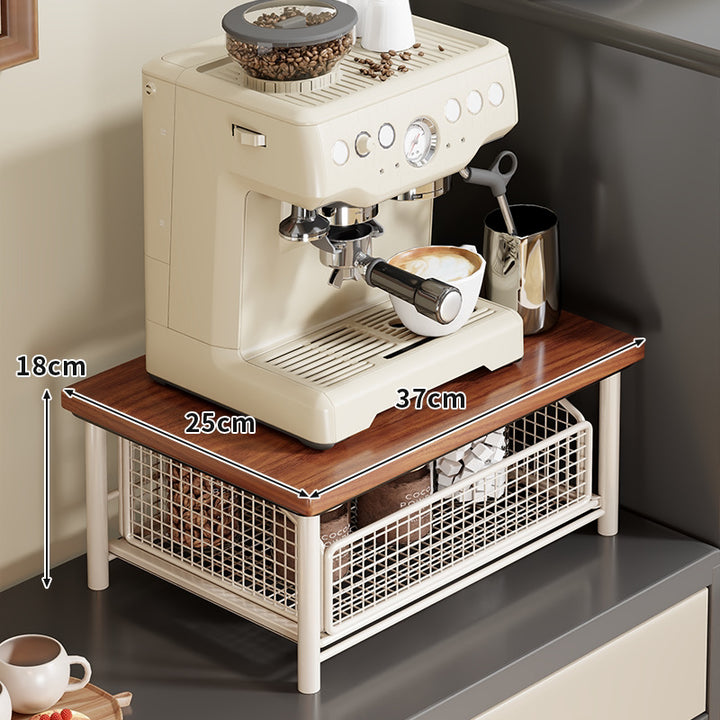 Compact Two-Basket Metal Mesh Countertop Organizer with Natural Wood Top