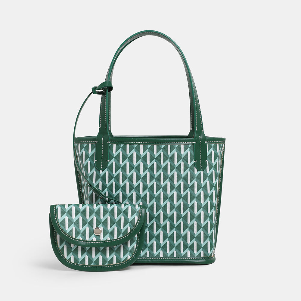 Versatile Geometric Patterned Tote Bag with Removable Pouch