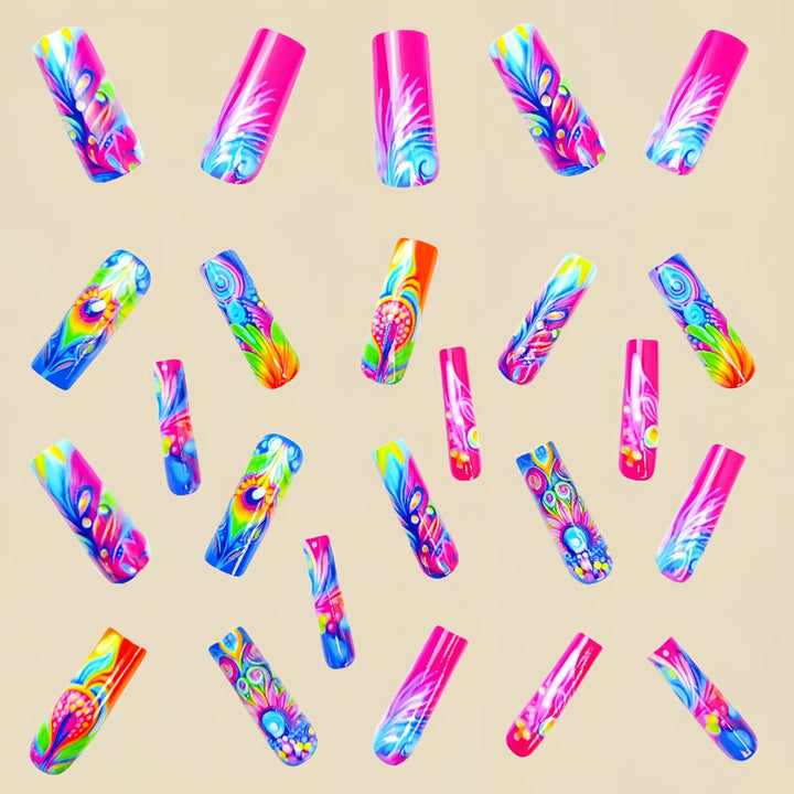Artificial Nails In Creative and Colorful Flower Pattern Stornfield