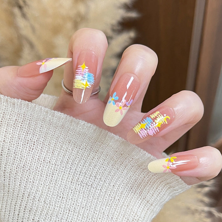 Artistic Design Press-On Nails Set with Floral Patterns Stornfield