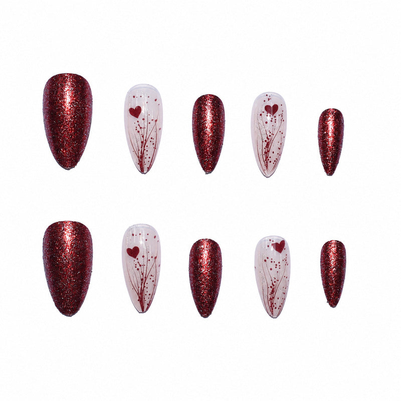 Luxury artificial nails with glitter and heart design Stornfield