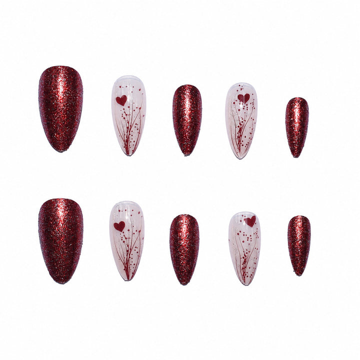 Luxury artificial nails with glitter and heart design Stornfield