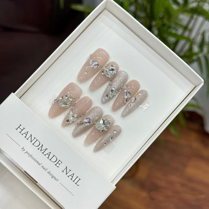 Premium Decorative Press-On Nails with Crystal Accents