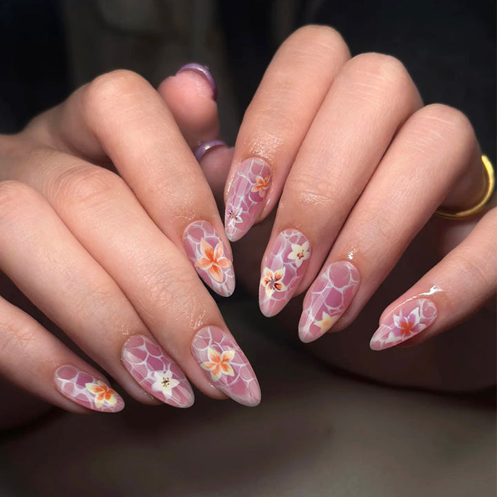 Artistic press-on nails with floral design Stornfield