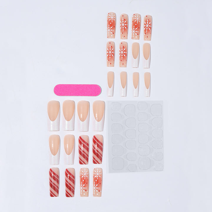 Acrylic nail set with festive candy cane and glitter accents Stornfield