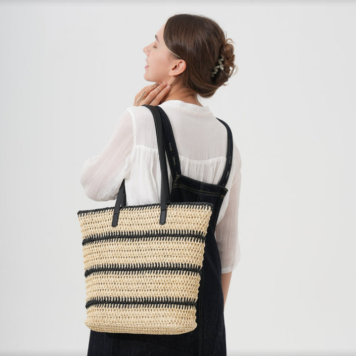 Elegant Raffia Shopping Bag with Leather Handles Stornfield