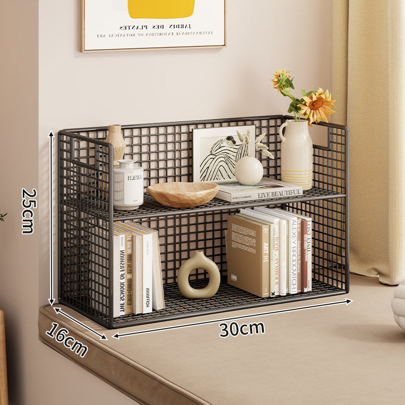 Tiered Metal Grid Countertop Display Shelf Organizer with Open Mesh Panels