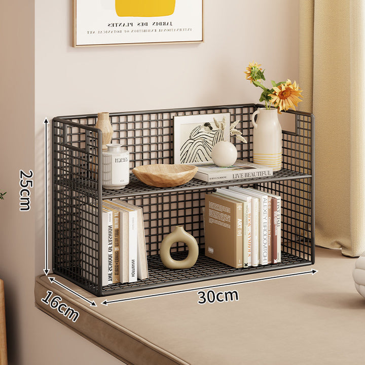 Tiered Metal Grid Countertop Display Shelf Organizer with Open Mesh Panels
