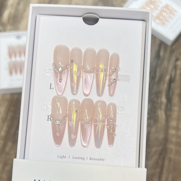 Premium Decorative Press-On Nail Set with Elegant Gemstone Accents Stornfield